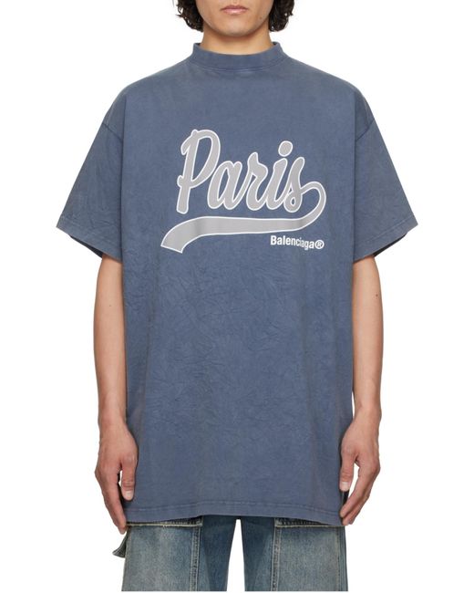 Balenciaga Blue Enjoy Paris Oversized T-Shirt for men