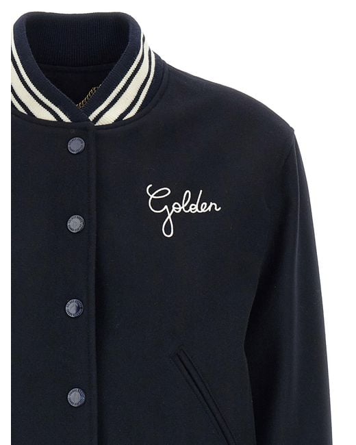 Golden Goose Deluxe Brand Blue Logo Embroidered Bomber Jacket