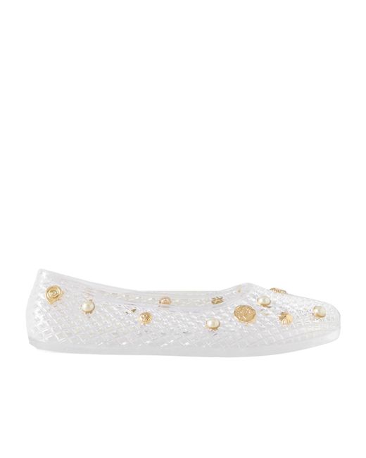 Ancient Greek Sandals White Iro Trimmed Openwork Rubber Ballet Flats