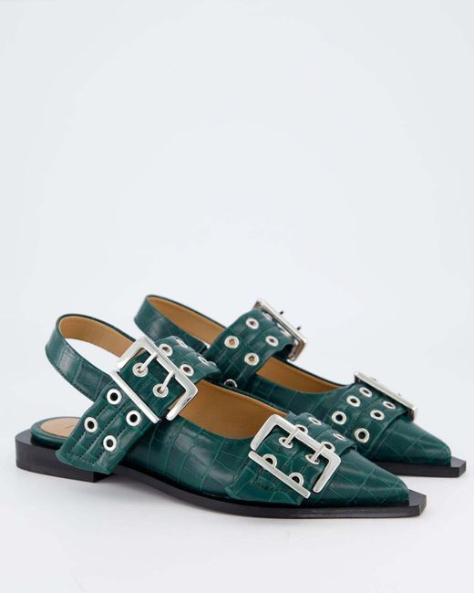 Ganni Green Ballerina Shoes