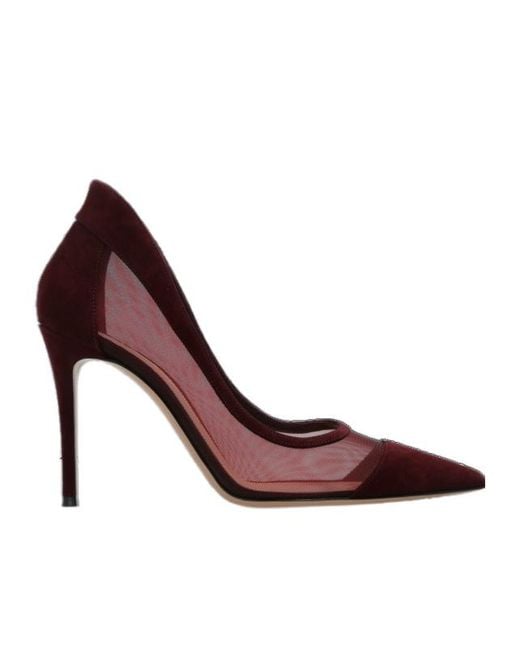 Gianvito Rossi Brown Mesh-Panelled Pointed-Toe Pumps