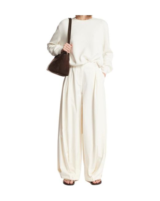 The Row White Cotton And Silk Trousers