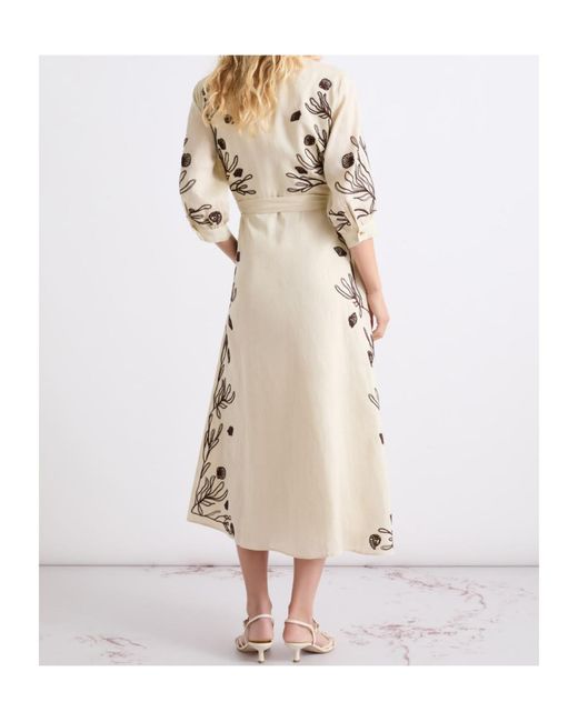 Marella Natural Embroidered Linen Dress