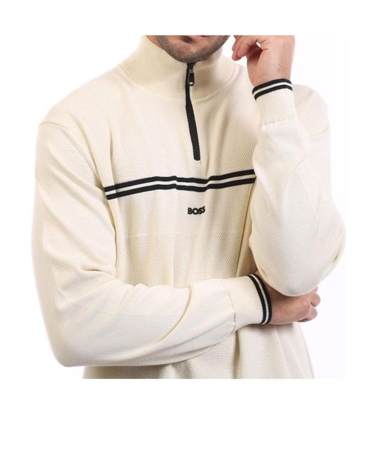 Boss White K Zone Quarter-Zip Sweater for men