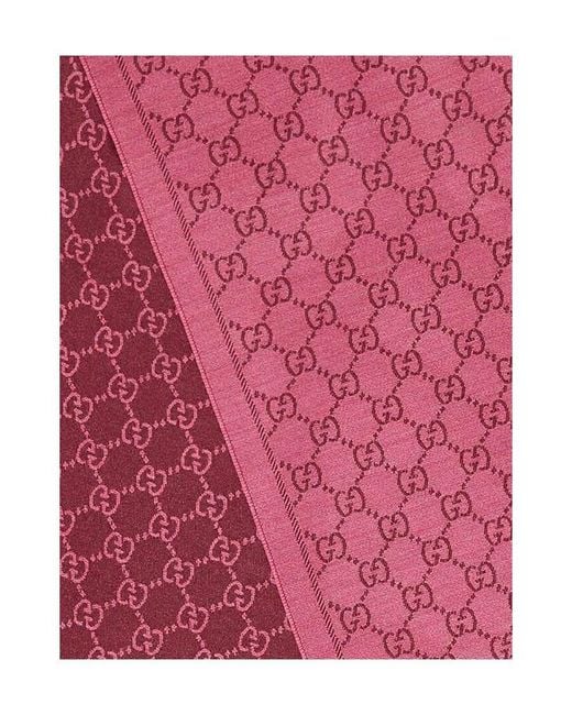 Gucci Pink Gg Jacquard Pattern Knitted Scarf