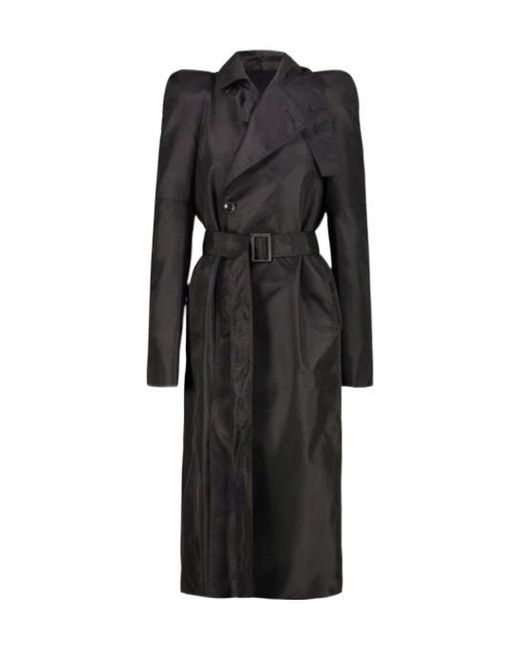 Rick Owens Black Double-Breasted Belted Coat
