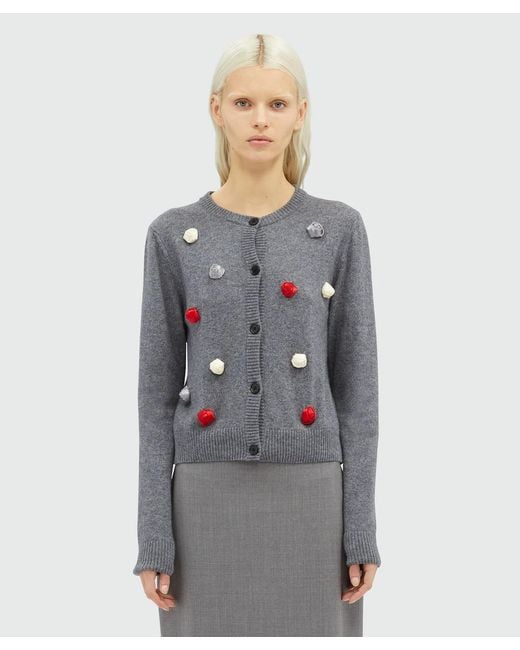 MSGM Gray Rose-Appliqué Knitted Cardigan