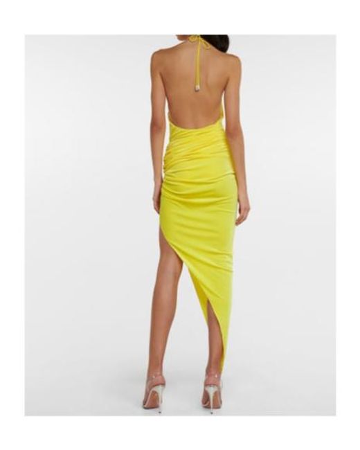 Alexandre Vauthier Yellow Ruched Halterneck Midi Dress