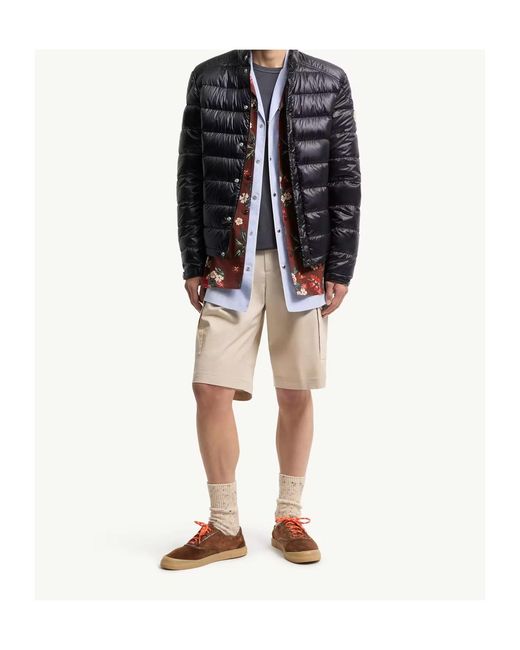 Moncler Blue Shiny Button-Up Padded Jacket for men