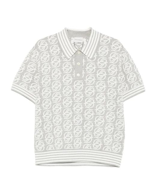 Drole de Monsieur White Monogram-Knit Striped-Trim Polo Shirt for men
