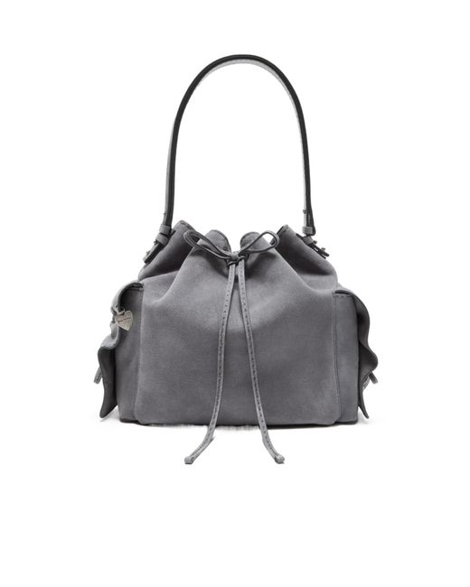 Acne Gray Ruffled Leather Shoulder Bag