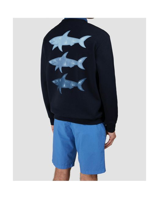 Paul & Shark Blue X-Soft Sweatshirt With Maxi Sharks Print for men