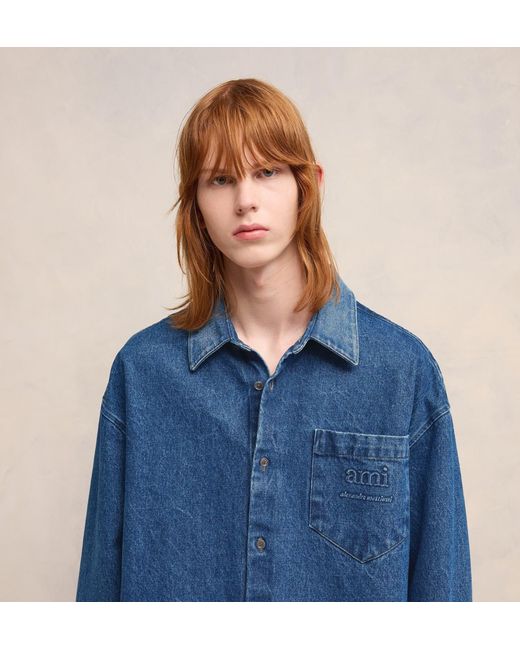 AMI Blue Ami Alexandre Mattiussi Ami Button-Up Denim Shirt for men