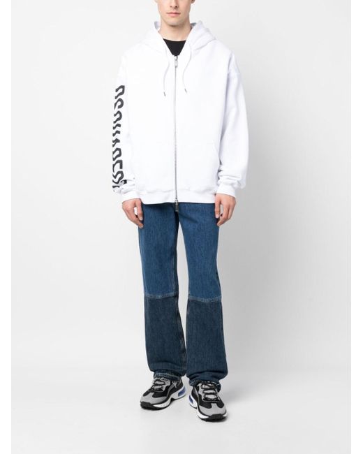 DSquared² White Logo Print Zip-Up Hoodie for men