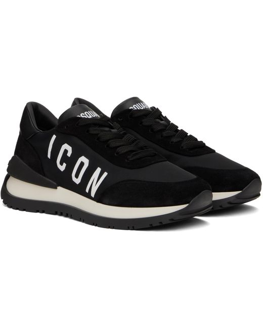 DSquared² Black Icon Logo Printed Low-Top Sneakers for men