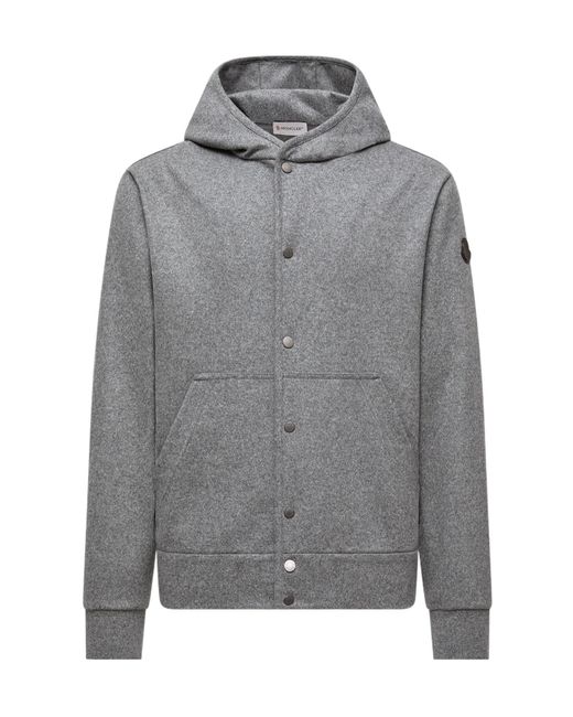 Moncler Gray Logo Patch Button-Up Hoodie for men
