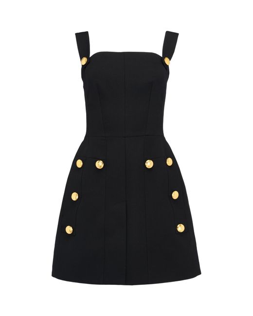 McQueen Black Button Embellished Square-Neck Slip Dress