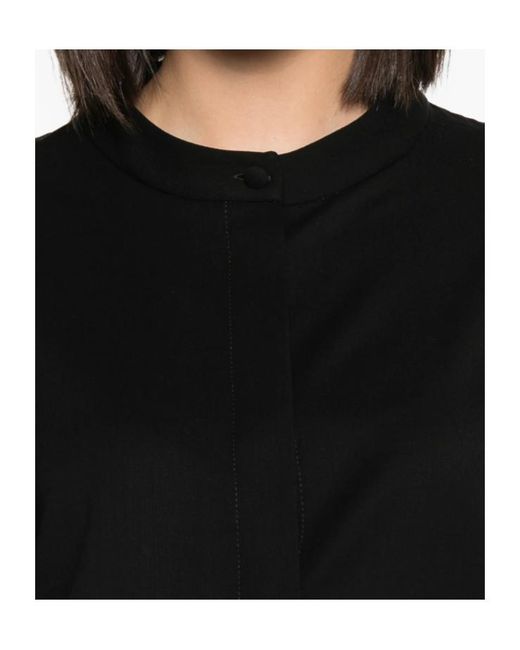Herno Black Collarless Long-Sleeve Blouse