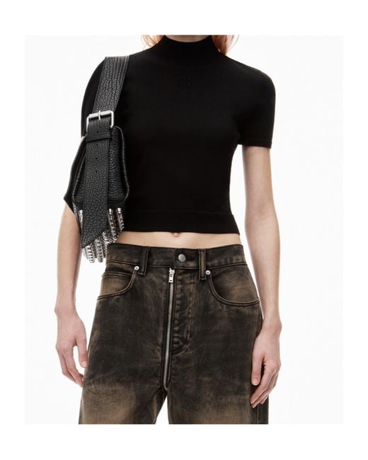 Alexander Wang Black T By Mock-Neck Short-Sleeved Top