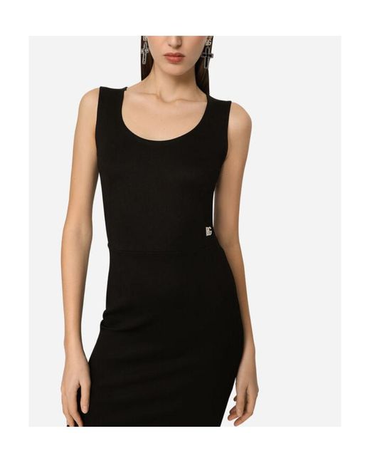 Dolce & Gabbana Black Logo Plaque Sleeveless Midi Dress