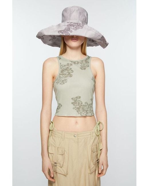 Acne Gray Lace-Print Ribbed Tank Top