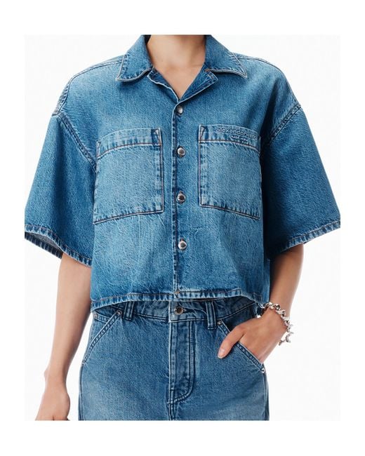 Alexander Wang Blue Cropped Denim Shirt