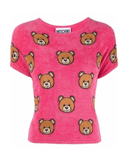 Moschino Pink Teddy Bear-Print Brushed T-Shirt