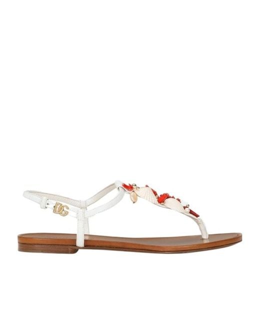 Dolce & Gabbana White Embellished Thong Sandals