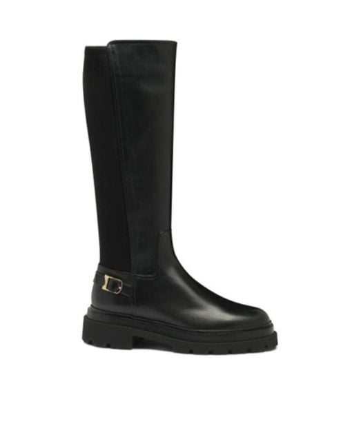 Santoni Black High Leather Boots