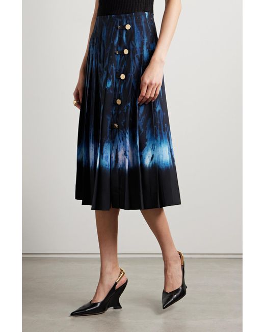 Altuzarra Blue Tullius Pleated Printed Crepe De Chine Midi Skirt