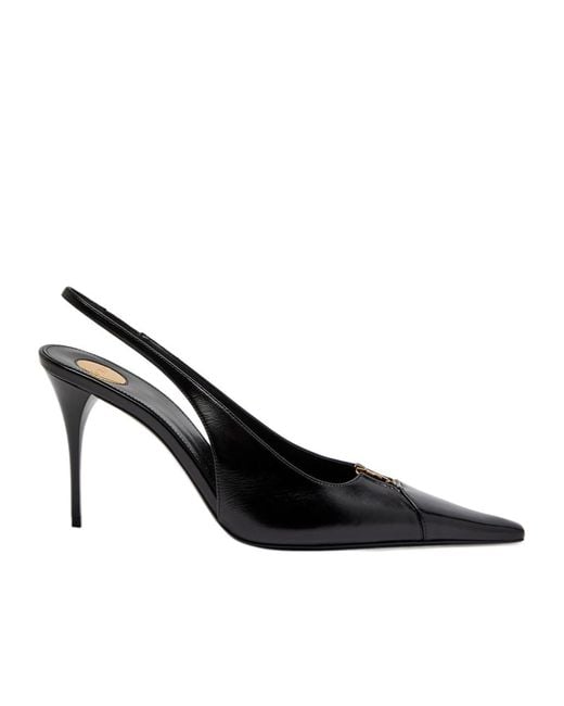 Saint Laurent Black Babylone 90 Leather Slingback Pumps