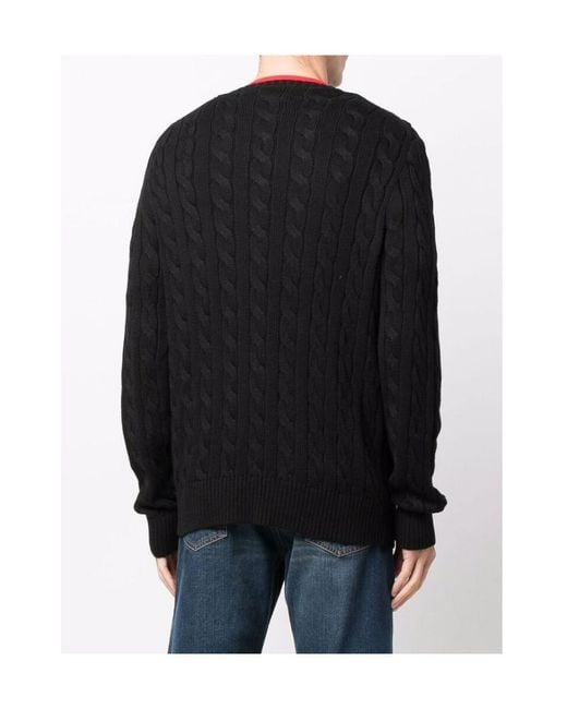 Polo Ralph Lauren Blue Logo Embroidered Cable-Knit Jumper for men