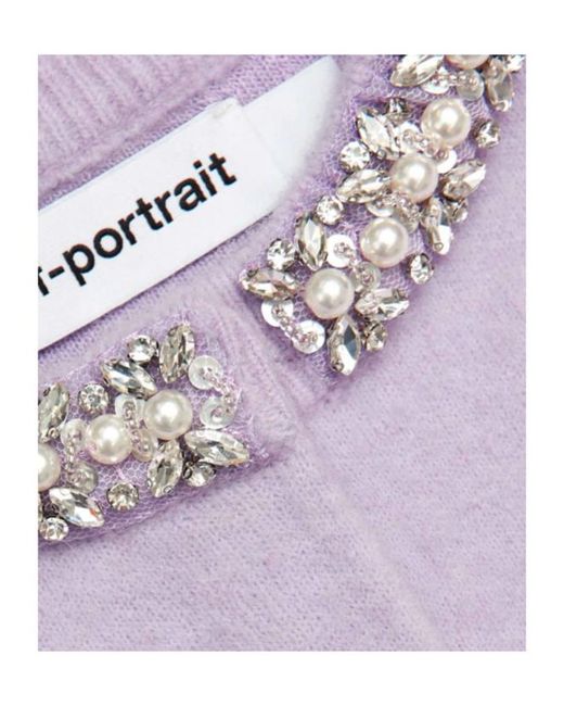 Self-Portrait Multicolor Pearl Trim Ribbed Knit Cardigan