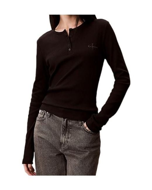 Calvin Klein Black Monologo Rib Henley T-Shirt