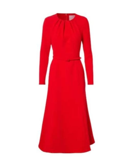 Carolina Herrera Red Belted Crêpe Midi Dress