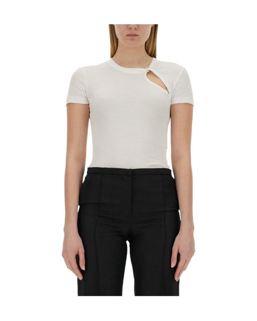Helmut Lang White Asymmetrical Slash Short Sleeved Top