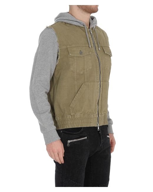 Balmain Green Contrast Panel Hooded Jacket for men