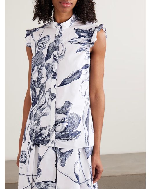 Erdem Blue Ruffle Print Shirt