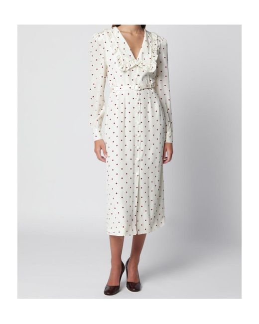 Alessandra Rich White V-Neck Polka-Dot Midi Dress