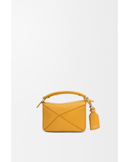 Loewe Yellow Mini Featherlight Puzzle Leather Tote Bag