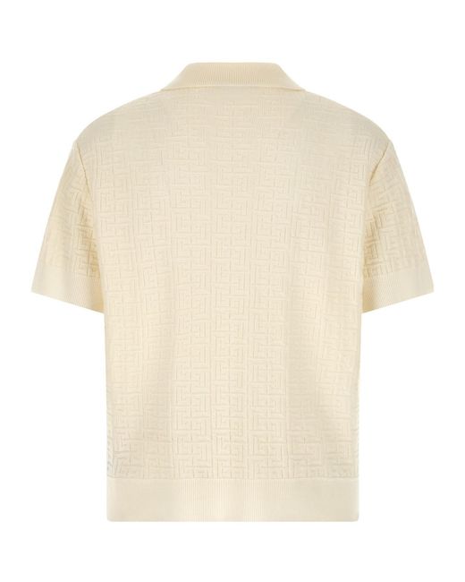 Balmain White Monogram Knit Polo Shirt for men