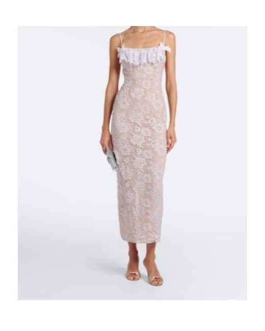 Alessandra Rich White Ruffled Sequined Lace Slip Dress