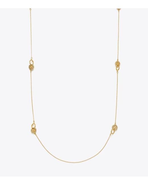 Tory Burch White Round-Motifs Long Necklace