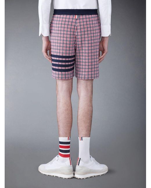 Thom Browne Red Check Jacquard 4-Bar Sweatshorts for men