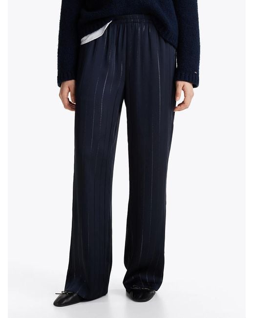 Tommy Hilfiger Blue Loose Fit Metal Striped Pants