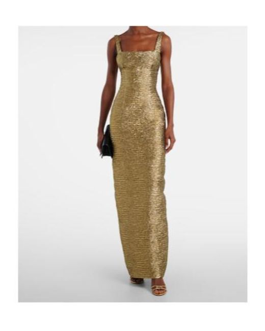 Emilia Wickstead Natural Micheline Metallic-Effect Seersucker Gown