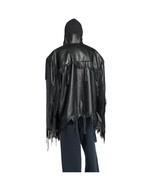 Balenciaga Black Fringed Hooded Leather Jacket for men