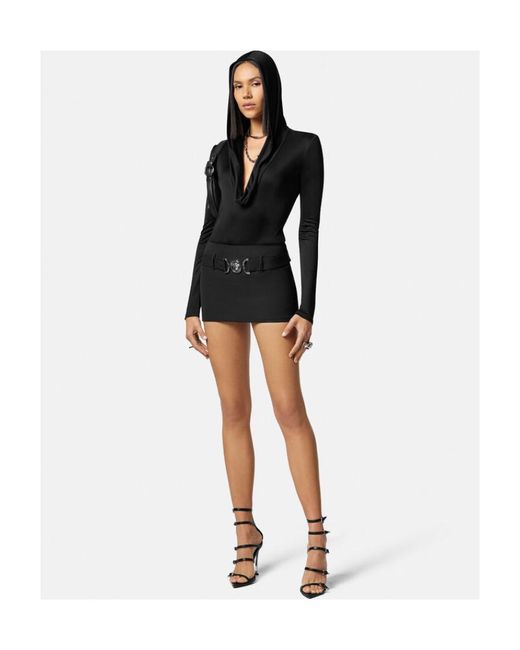 Versace Black Cowl-Neck Detail Long Sleeve Bodysuit