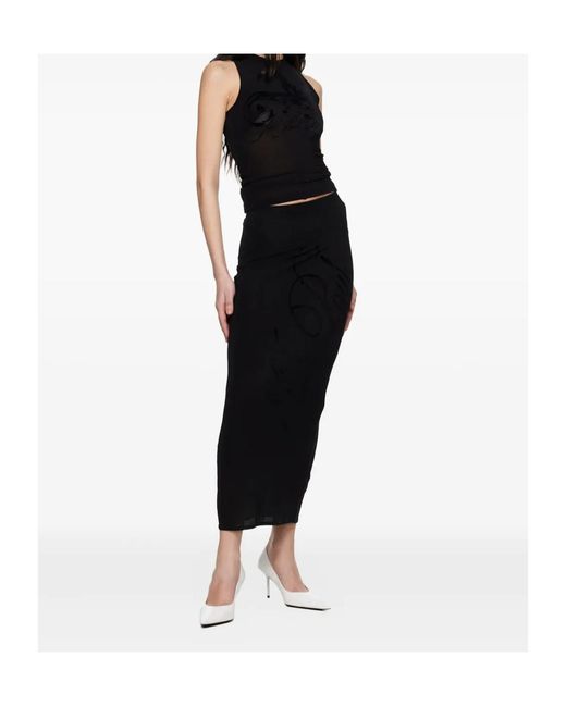 Jean Paul Gaultier Black Flocked-Logo Midi Skirt
