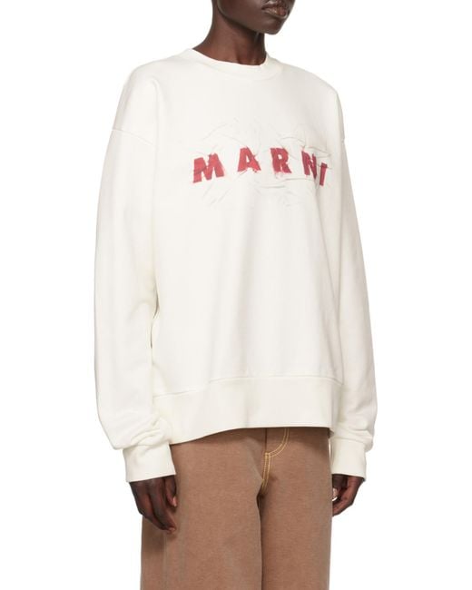 Marni White Logo Printed Crewneck Sweatshirt for men